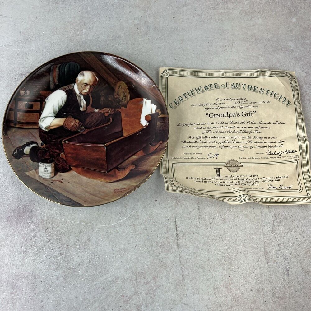 Vintage Norman Rockwell Grandpa’s Gift Collector Plate Knowles China 1987 COA